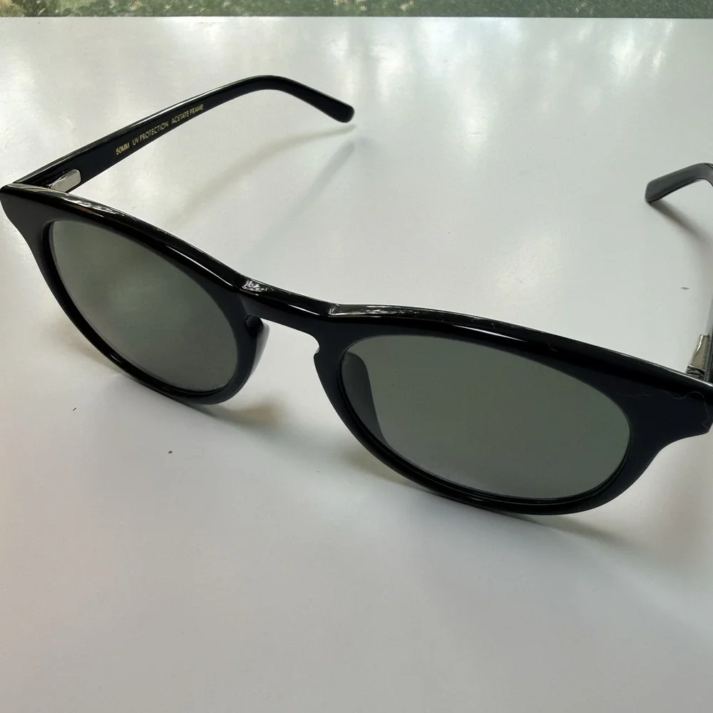 Kent Wang LOST Black Acetate Sunglasses 50mm Green Lenses Unisex Classic